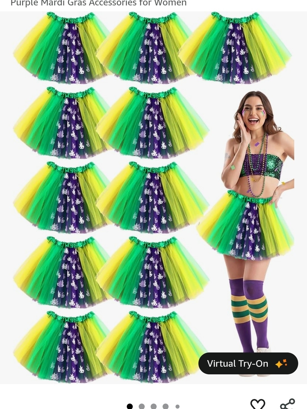 Mardi Gras Green Purple Yellow Tutu Skirt - Women 12 Pack
